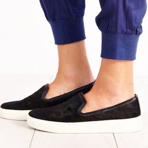 Sam Edelman Calf Hair Black Slip-On Sneakers  Size 8 Cow Fur‎ Leather Upper